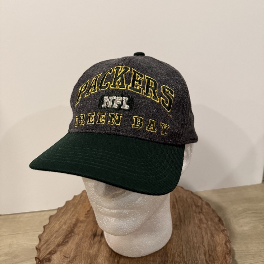 Vtg 1996 Green Bay Packers NFL Hat Cap Gray Wool SnapBack Drew Pearson Script